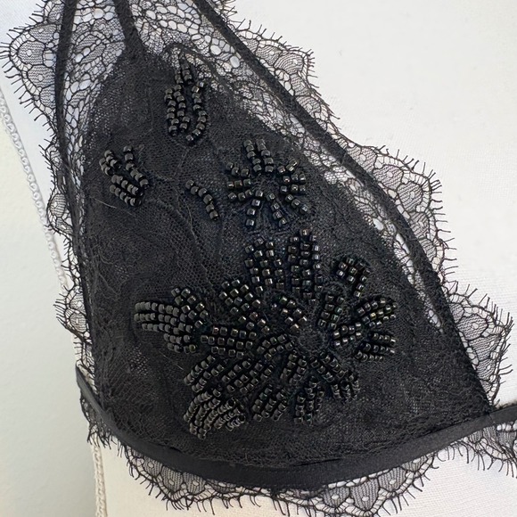 Victorias Secret Dream Angels Black Lace Beaded Bralette Small Eyelash Trim Bra - Picture 2 of 7